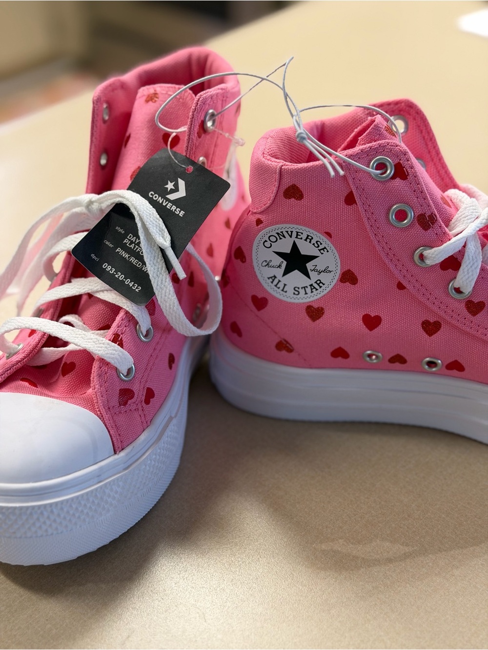 Converse Kids Pink High-Top Sneakers with Red Heart Print - Picture 5 of 7